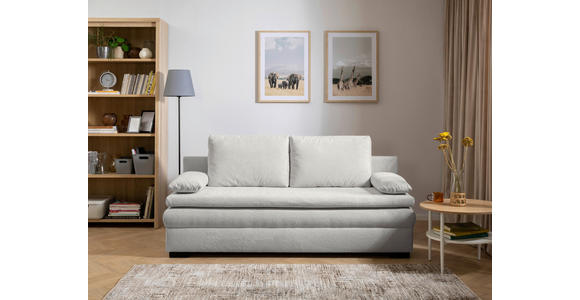 SCHLAFSOFA Struktur Hellgrau Rückenkissen, Armlehnenkissen, Bettkasten, Schlaffunktion, Rücken echt  - Hellgrau/Schwarz, KONVENTIONELL, Kunststoff/Textil (195/93/83cm) - Carryhome