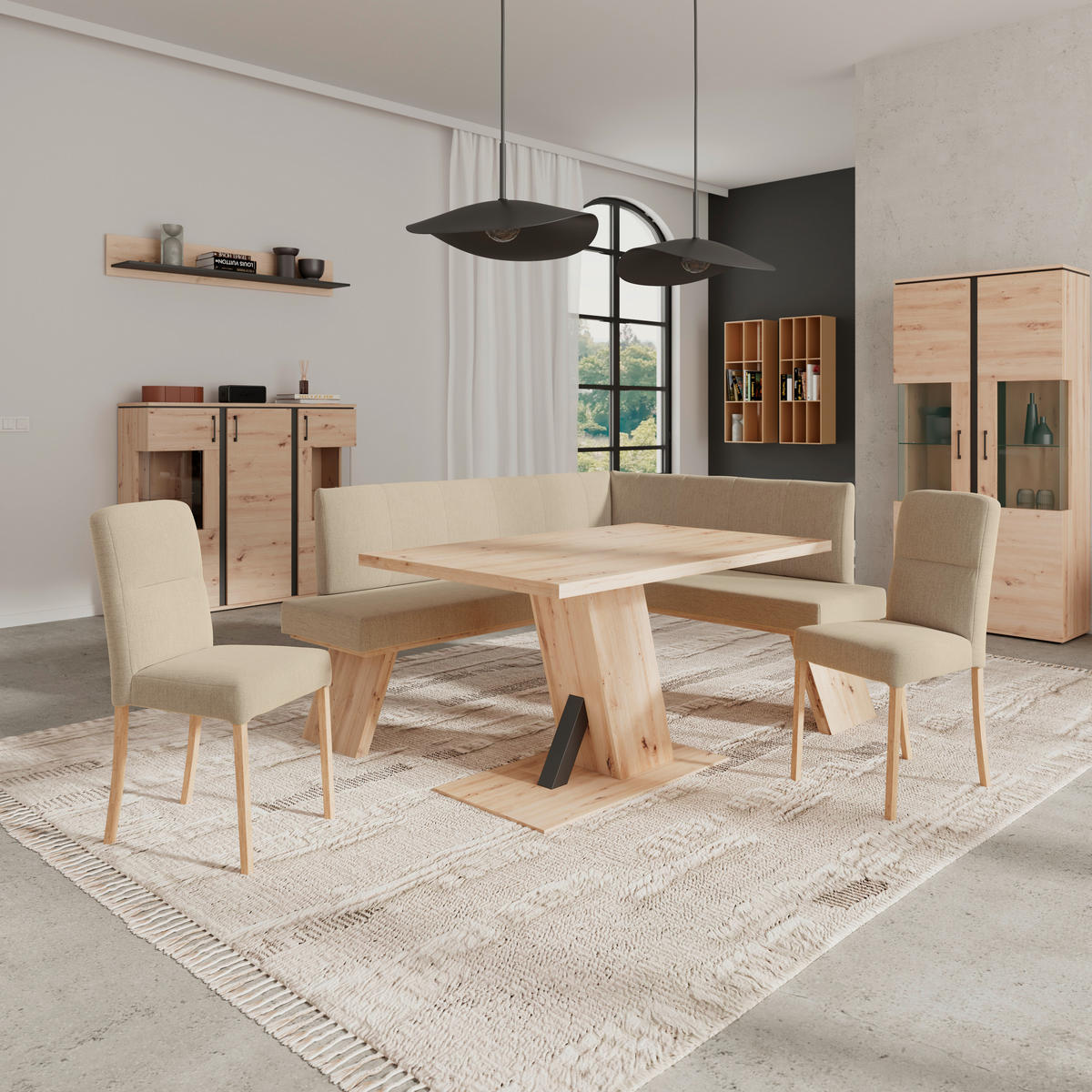 ECKBANK 185/150 cm Webstoff Beige   - Eichefarben/Beige, KONVENTIONELL, Textil (185/150cm) - Livetastic