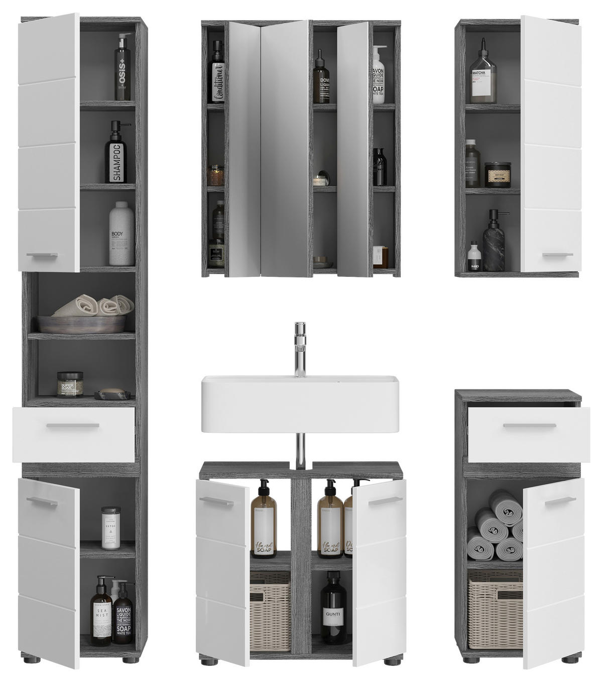 OMARICA ZA POD UMIVALNIK 60/57/34 cm  - siva/bela, Moderno, leseni material (60/57/34cm) - MID.YOU