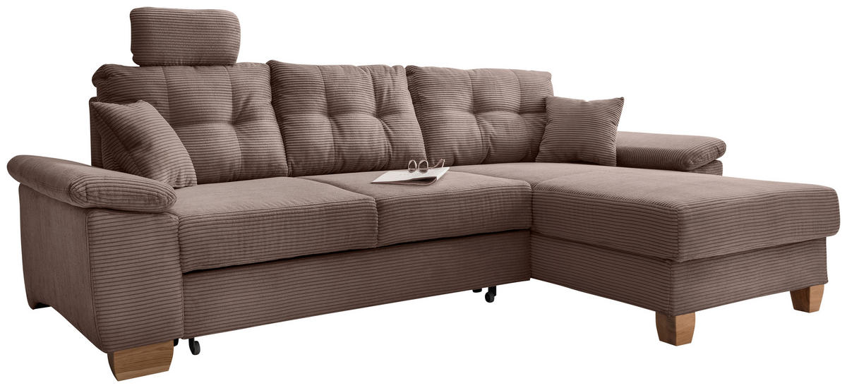 ECKSOFA in Cord Graubraun  - Graubraun/Naturfarben, Modern, Holz/Textil (270/176cm) - Livetastic
