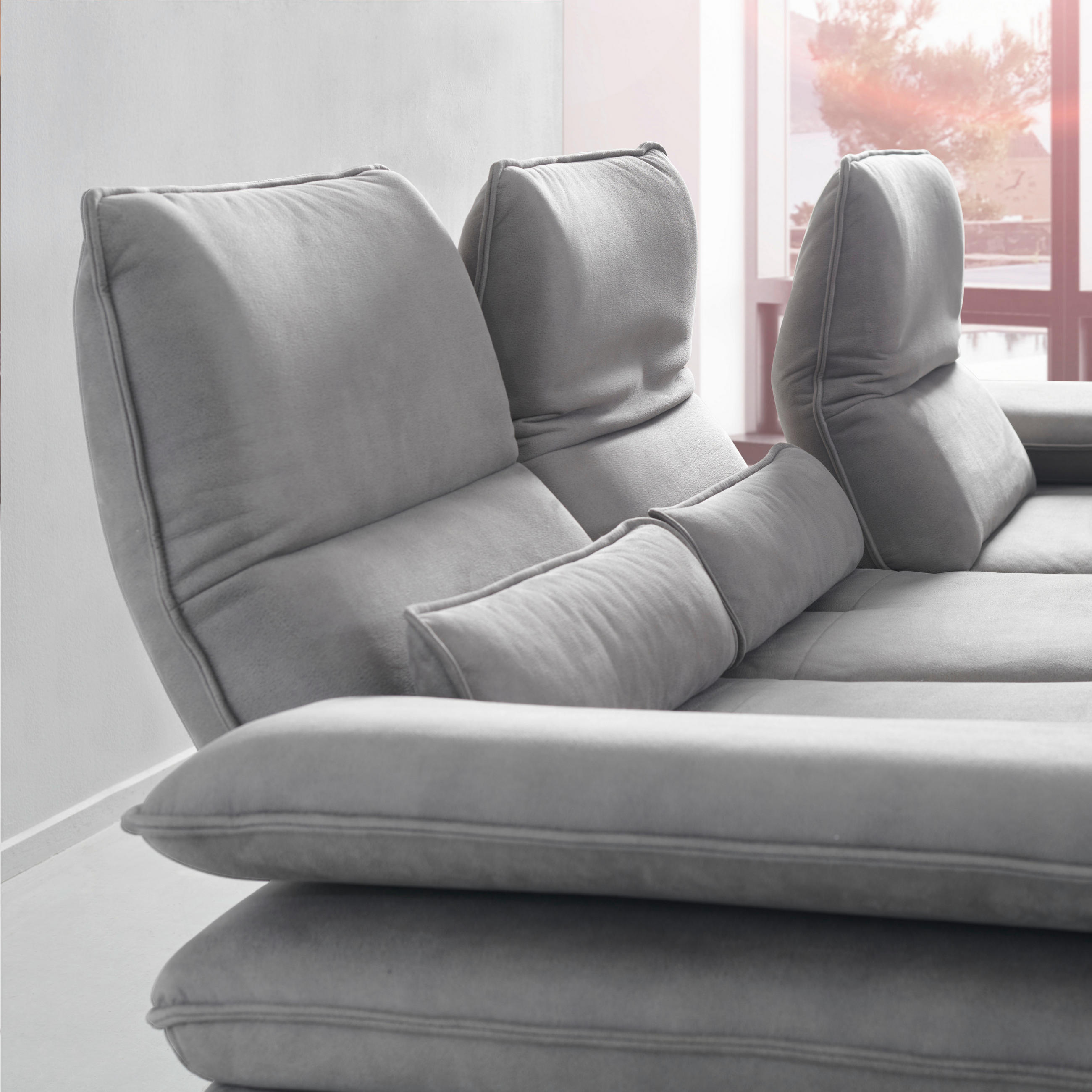 Thumbnail - Chilliano Ecksofa, Grau, Textil, 3-Sitzer, Ottomane rechts, L-Form, 291x164 cm, Goldenes M, Emas, Dgm, Typenauswahl, Led...