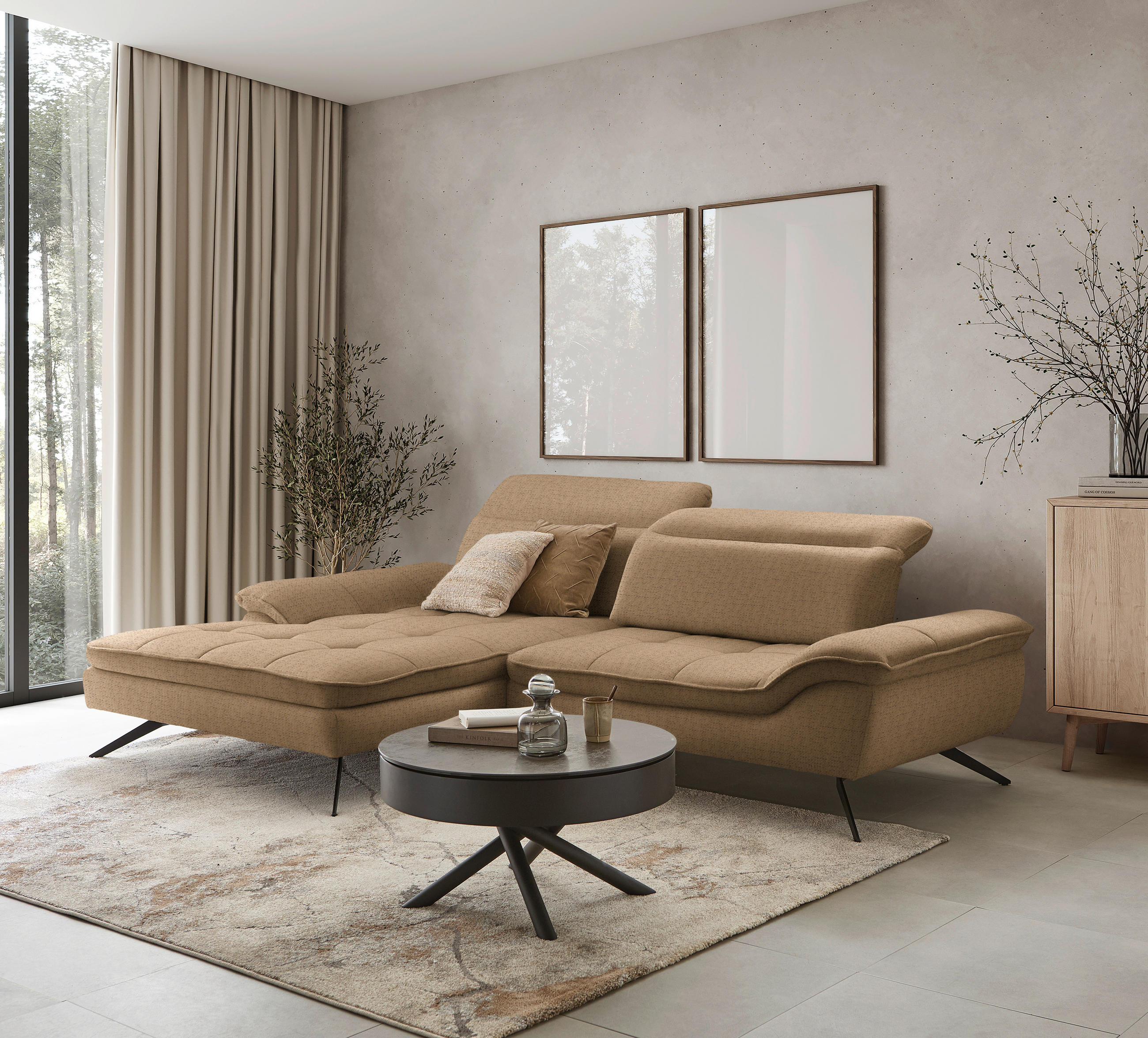 ECKSOFA in Chenille Rostfarben  - Rostfarben/Schwarz, Design, Textil/Metall (179-202/288cm) - Stylife