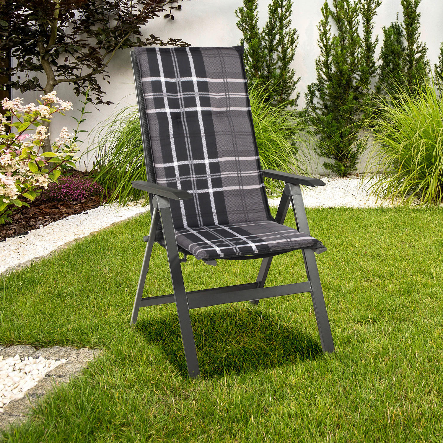 SESSELAUFLAGENSET Karo  - Anthrazit/Grau, Basics, Textil (118/50/6cm) - Gardenson