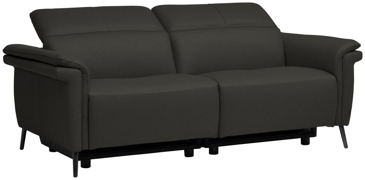 3-SITZER-SOFA Echtleder Mokka  - Schwarz/Mokka, Design, Leder/Metall (210/79/104cm) - Belluti