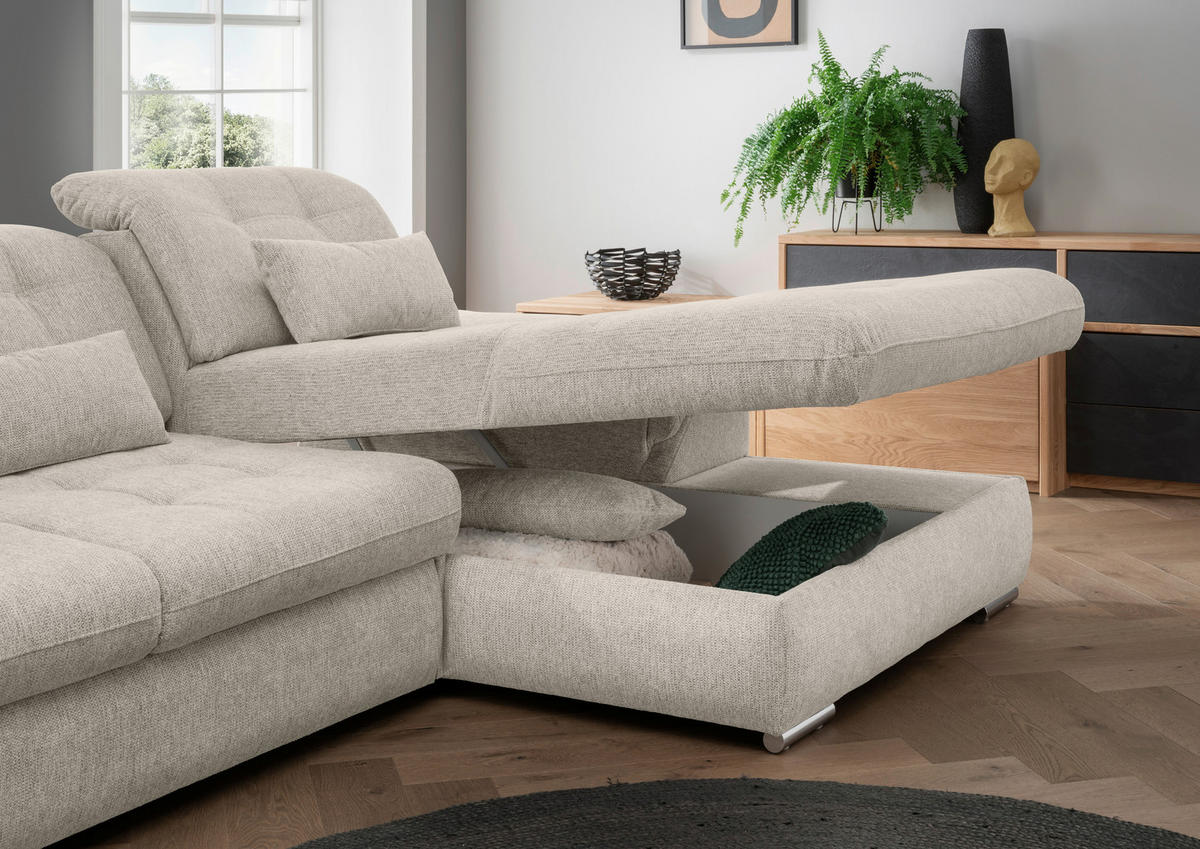 ECKSOFA in Chenille Beige  - Chromfarben/Beige, MODERN, Textil/Metall (314/184cm) - Livetastic