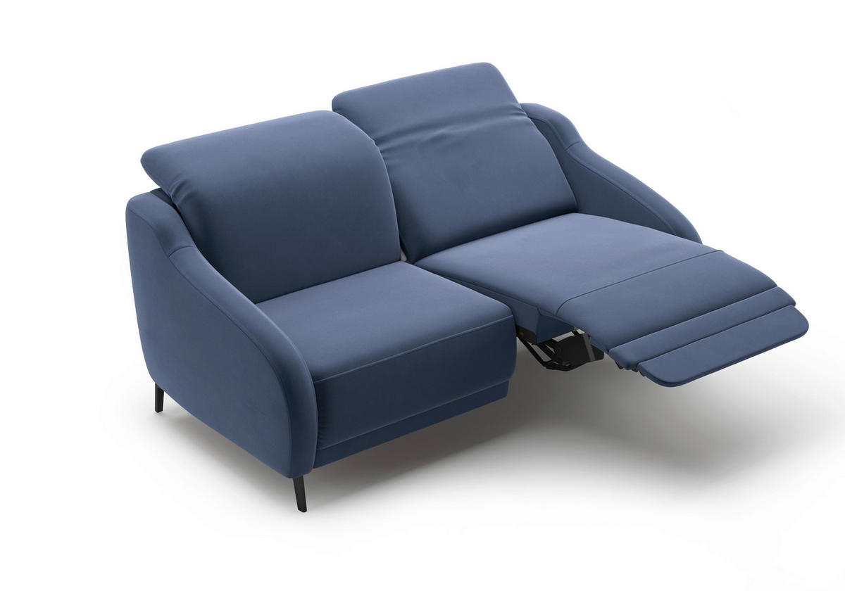 2,5-SITZER in Samt Blau  - Blau/Schwarz, MODERN, Textil/Metall (172/93/104cm) - Sit & More