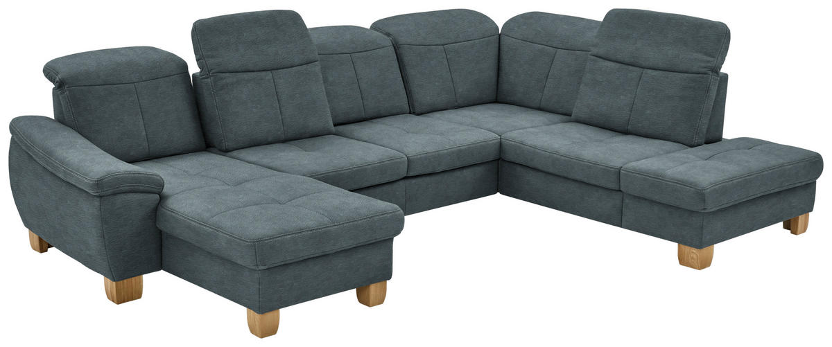 WOHNLANDSCHAFT in Mikrofaser Blau  - Wildeiche/Blau, Konventionell, Holz/Textil (185/343/243cm) - Voleo