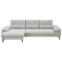 ECKSOFA Hellgrau Flachgewebe Rücken echt, Sitztiefenverstellung  - Hellgrau/Schwarz, Design, Textil/Metall (168/303cm) - Valdera
