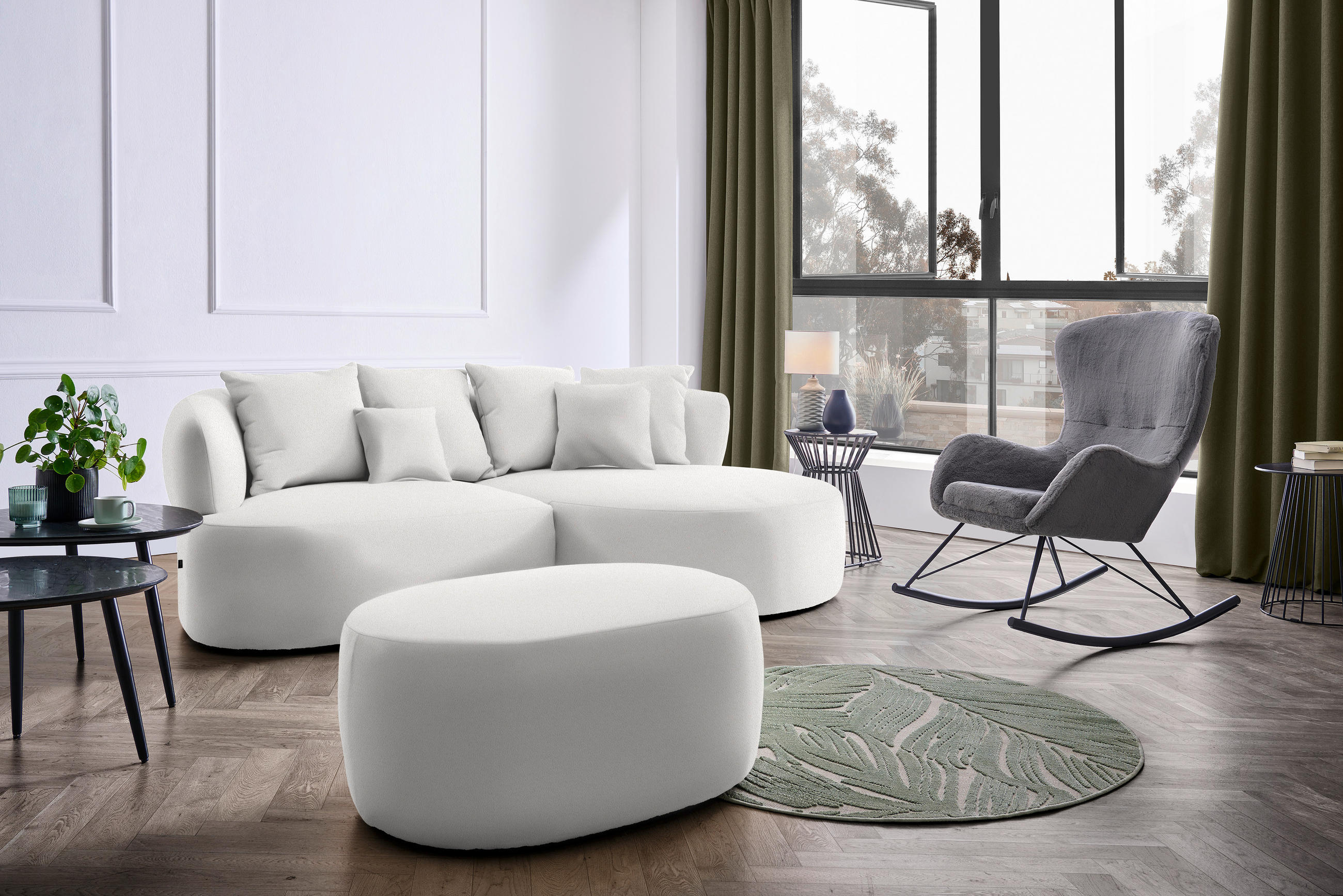 HOCKER in Textil Creme  - Creme/Schwarz, MODERN, Kunststoff/Textil (88/43/66cm) - Hom`in