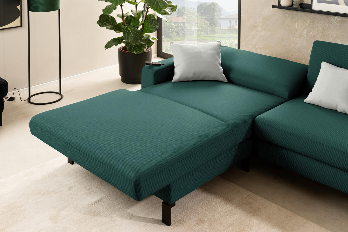 ECKSOFA Cord Waldgrün  - Waldgrün/Schwarz, Design, Textil/Metall (185/298cm) - Pure Home Lifestyle