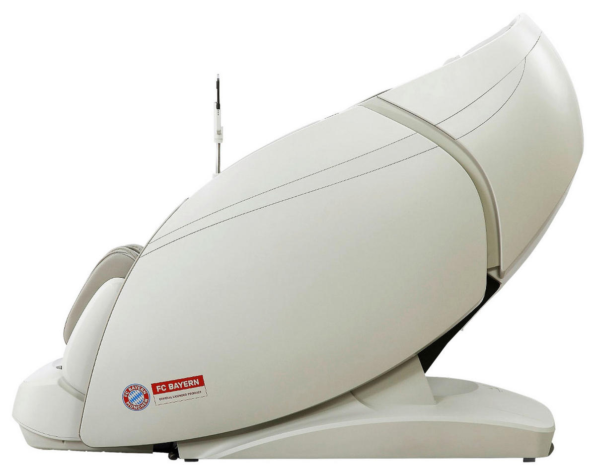 MASSAGESESSEL FC BAYERN MÜNCHEN  mit Lederlook Weiß, Beige integrierte Lautsprecher, Relaxfunktion, Liegefunktion, Sitzheizung, Netzbetrieb, Massagefunktion, Herz-Waage-Funktion, integrierter Akku, abwischbar, ausziehbare Fußstütze, Bluetooth-Lautsprecher, Rückenlehne in S-Form  - Beige/Weiß, KONVENTIONELL, Kunststoff/Textil (86/130/169-190cm) - Welnova