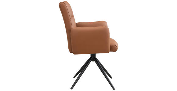 ARMLEHNSTUHL  Sitzfläche 360° drehbar, automatische Rückholfunktion  Echtleder  - Cognac/Schwarz, Trend, Leder/Metall (63/89/62cm) - Novel