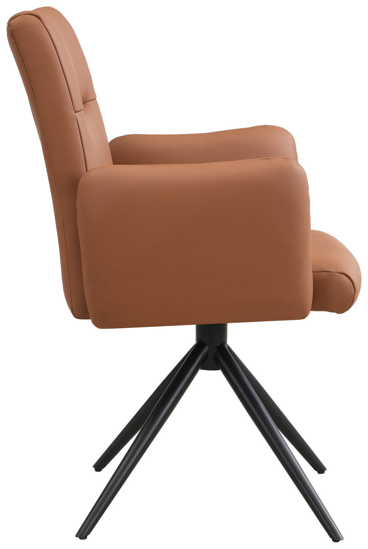 ARMLEHNSTUHL  Sitzfläche 360° drehbar, automatische Rückholfunktion  Echtleder  - Cognac/Schwarz, Trend, Leder/Metall (63/89/62cm) - Novel