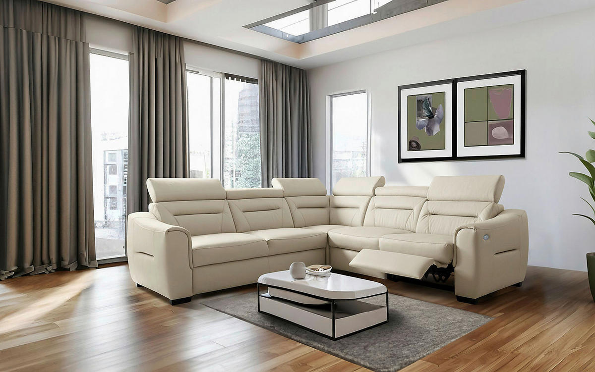 ECKSOFA Lederlook Echtleder Creme  - Wengefarben/Creme, Design, Leder/Holz (260/260cm) - Celina Home