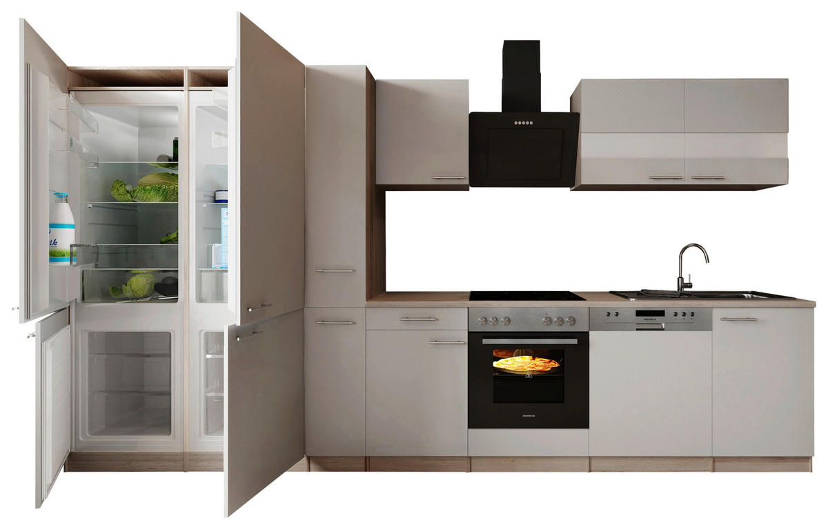 Bucătărie Standard  - alb/culoare inox, Trend, metal/material pe bază de lemn (370cm) - Respekta