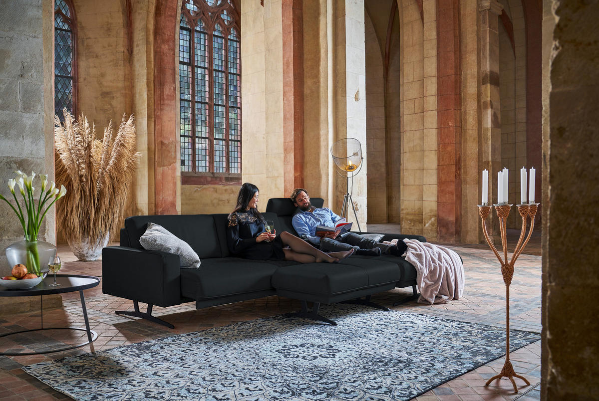 ECKSOFA in Echtleder Anthrazit  - Anthrazit, Konventionell, Leder/Metall (324/179cm) - Johann Jakob