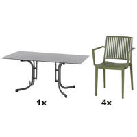 GARTENGARNITUR 5-teilig Stahl 5-teilig  - Anthrazit/Grün, Basics, Kunststoff/Metall (90/80/160cm) - Siena Garden