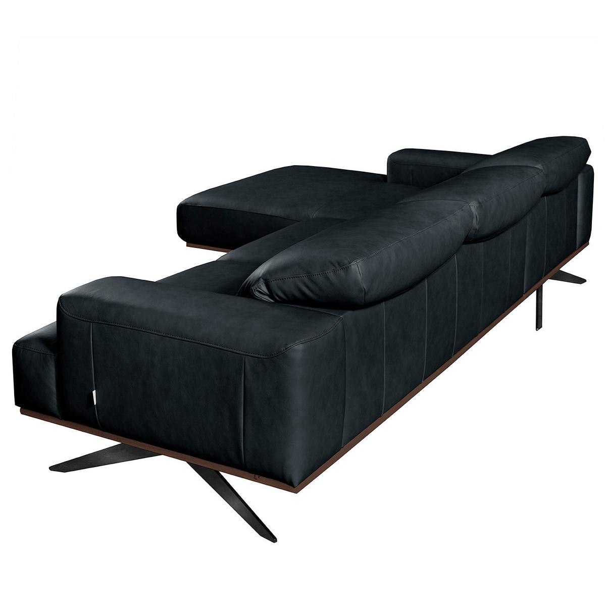 ECKSOFA  in Echtleder Blau Rücken echt, Kopfteilverstellung  187/295 cm  - Blau/Schwarz, Design, Leder/Metall (187/295cm) - Livetastic
