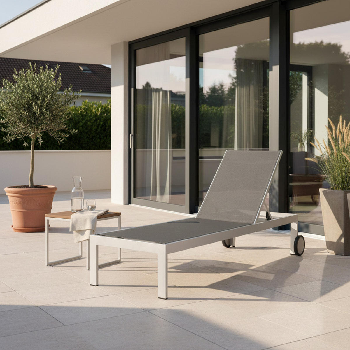 SONNENLIEGE  - Platinfarben/Graphitfarben, Basics, Textil/Metall (198/60/35cm) - Acamp