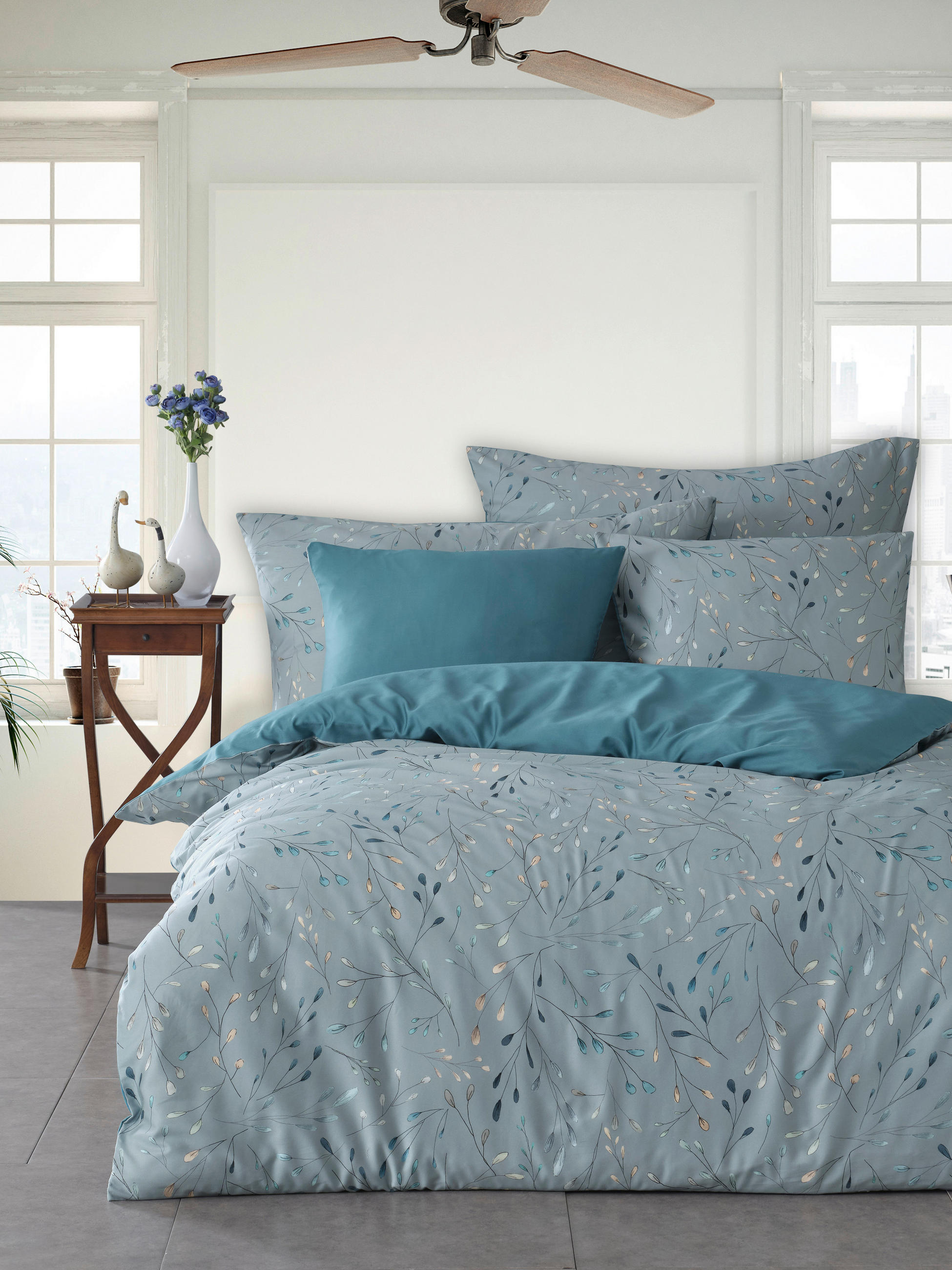 BETTWÄSCHESET Satin 160/210 cm  65 cm/100 cm  - Blau, Basics, Textil (160/210cm) - Ambiente