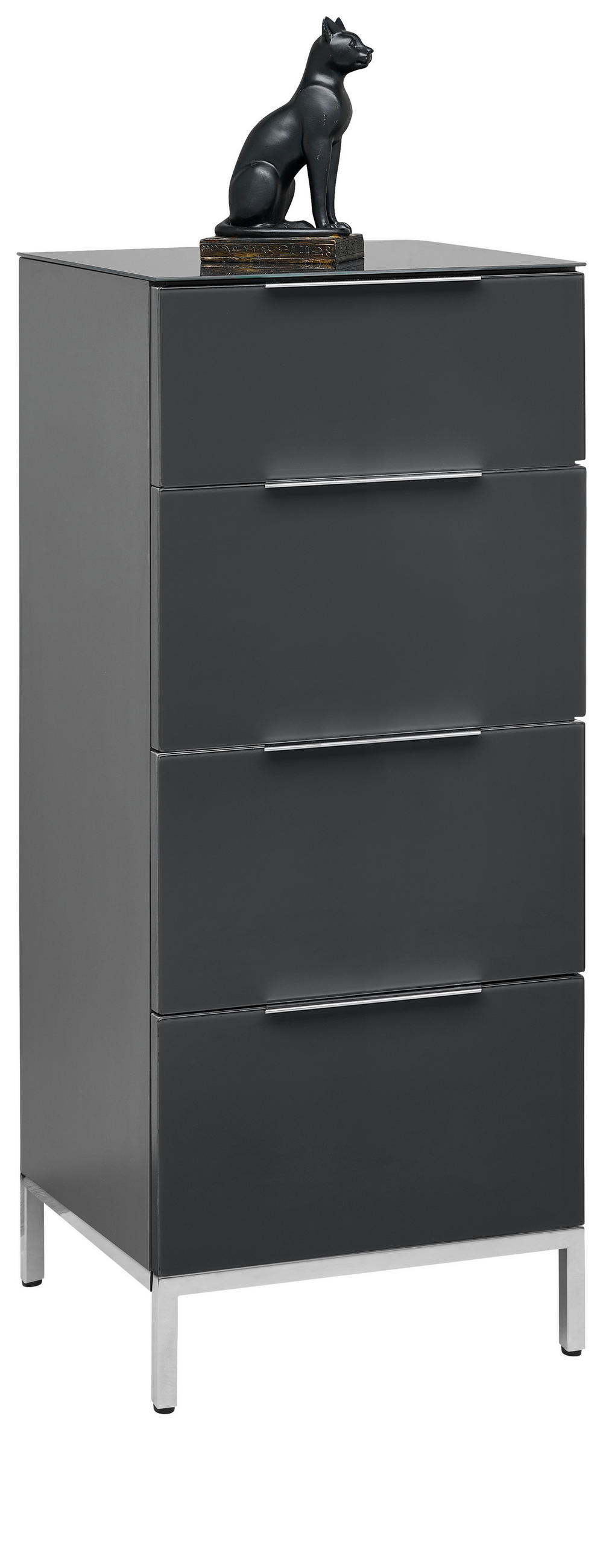 KOMÓD 45/101/42 cm  - alumíniumszínű/antracit, Design, faalapú anyag/Üveg (45/101/42cm) - Voleo