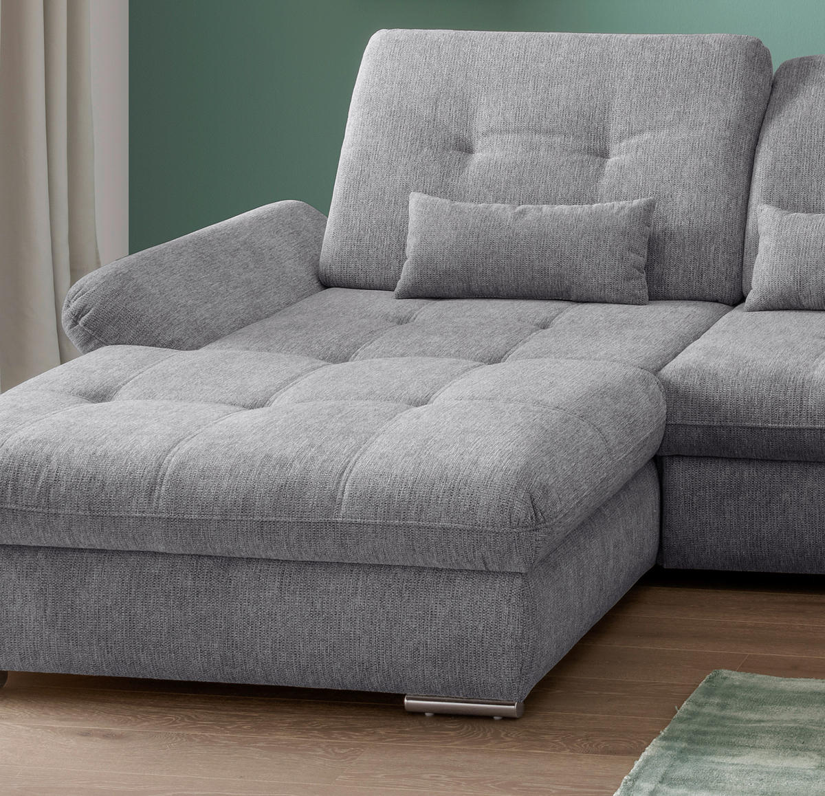 ECKSOFA in Chenille Dunkelgrau  - Chromfarben/Dunkelgrau, Design, Textil/Metall (196/300cm) - Livetastic