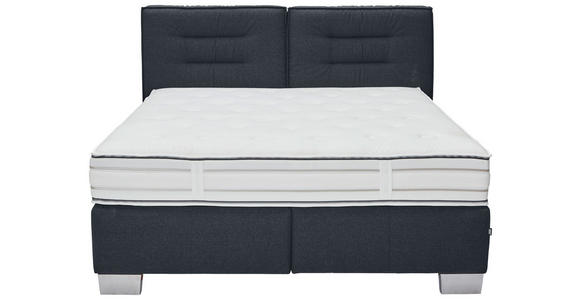 BOXSPRINGBETT 200/200 cm,  in Dunkelblau, Matratze, gepolstertes Kopfteil, H4 + H4 = sehr fest  - Chromfarben/Dunkelblau, KONVENTIONELL, Textil (200/200cm) - Dieter Knoll