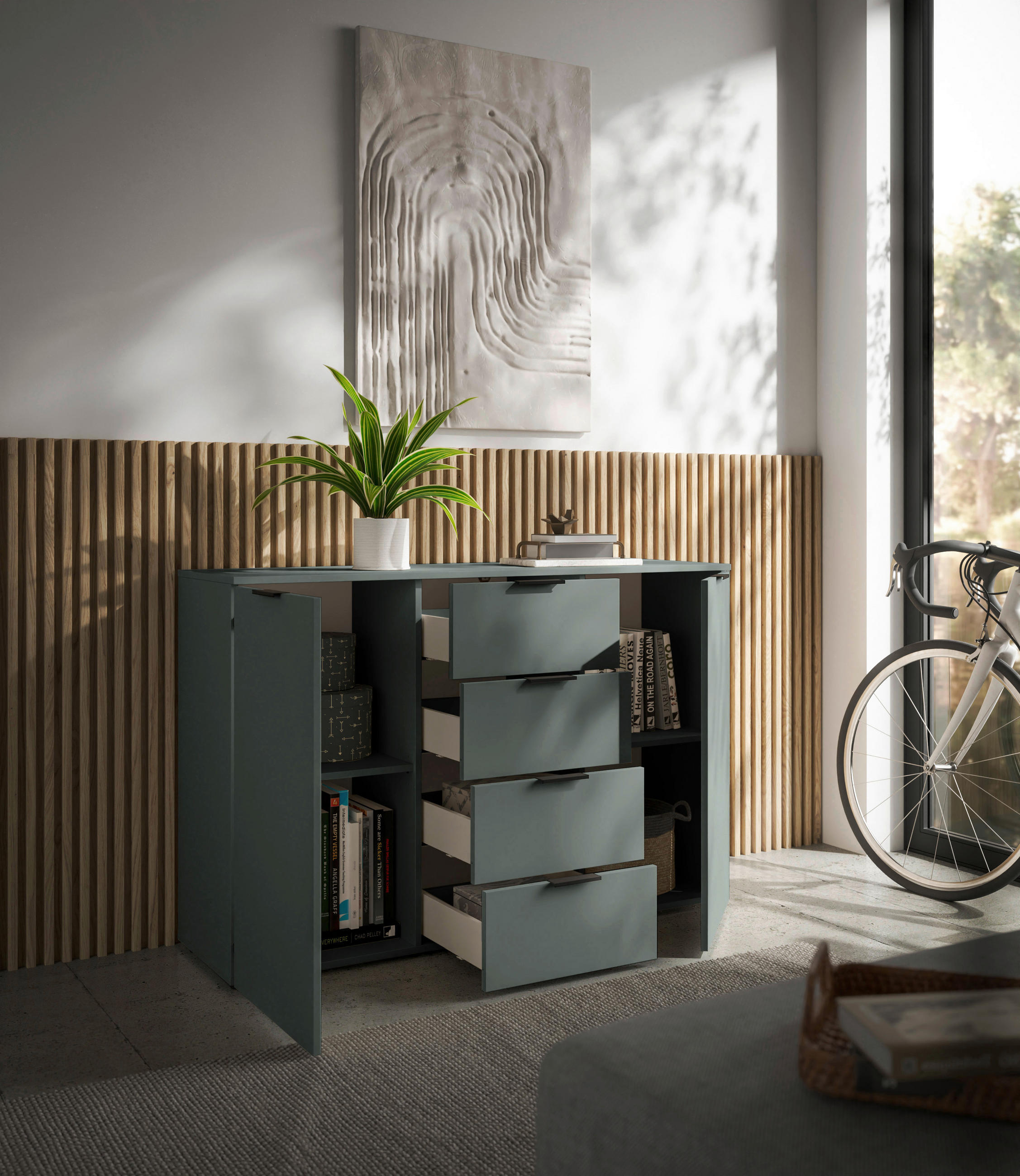 SIDEBOARD  in 135/90/40 cm  - Salbeigrün/Schwarz, Basics, Holzwerkstoff/Kunststoff (135/90/40cm) - Carryhome