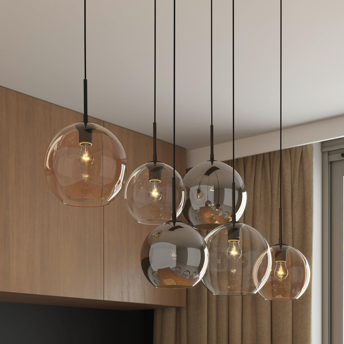 HÄNGELEUCHTE Amelie 97,5/42,5/150 cm   - Klar/Bernsteinfarben, Basics, Glas/Metall (97,5/42,5/150cm) - Novel