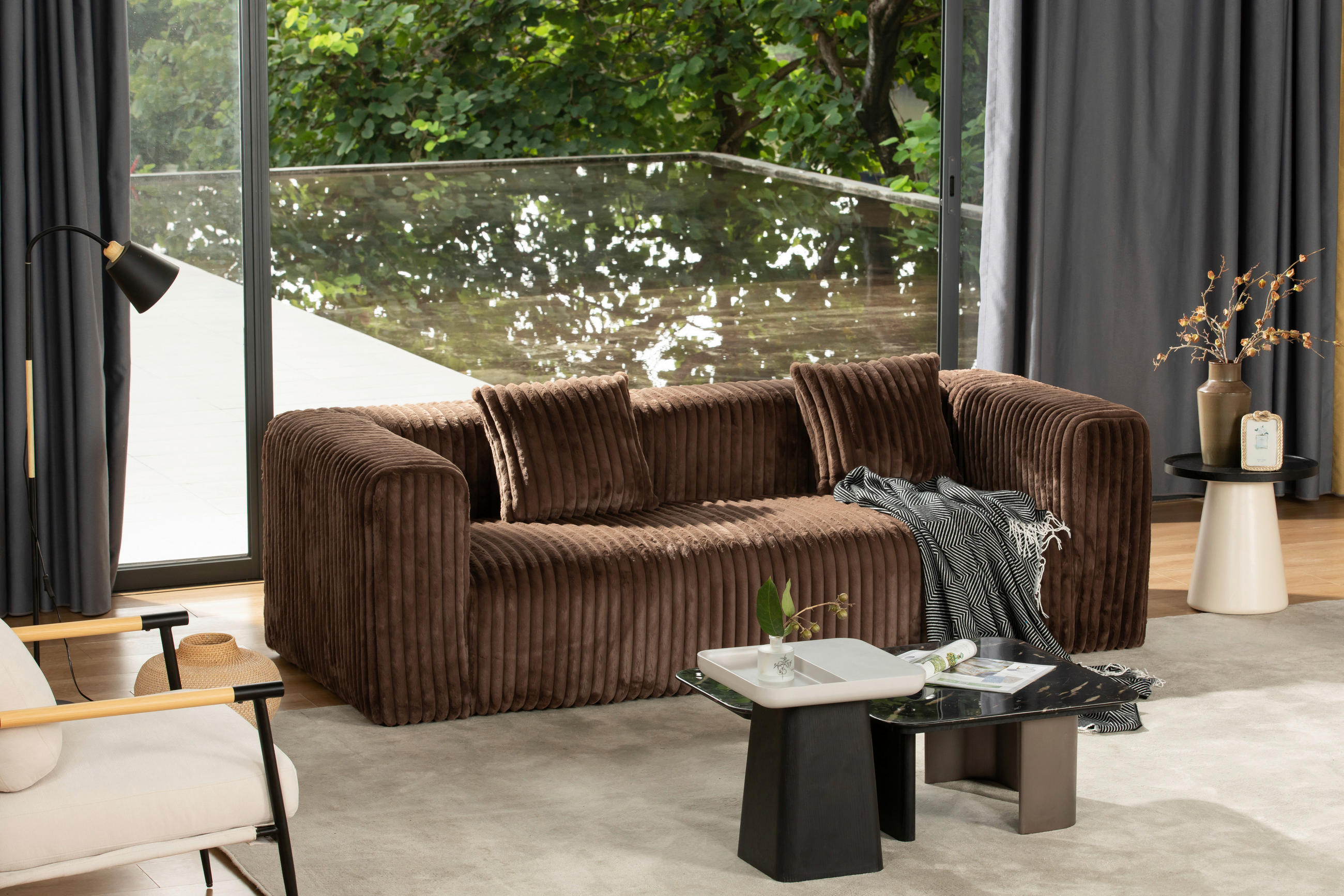SOFA Cord Braun  - Schwarz/Braun, MODERN, Kunststoff/Textil (224/68/99cm) - MID.YOU