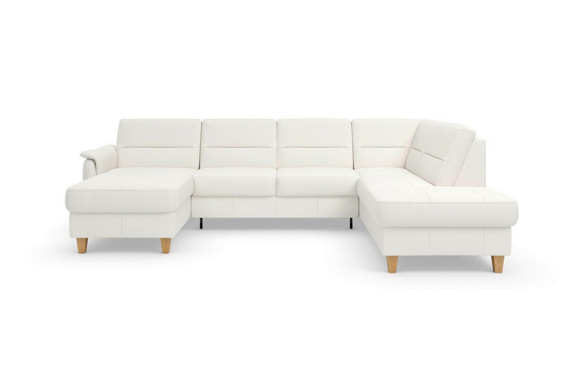 SEDACIA SÚPRAVA, koža, biela - biela/farba duba, Basics, koža/drevo (163/308/212cm) - Sit & More