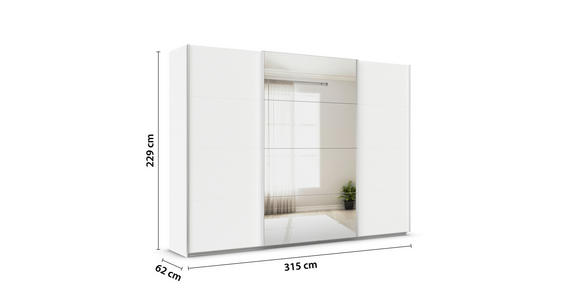 SCHWEBETÜRENSCHRANK  in Weiß  - Alufarben/Weiß, KONVENTIONELL, Glas/Holzwerkstoff (315/229/62cm) - Xora