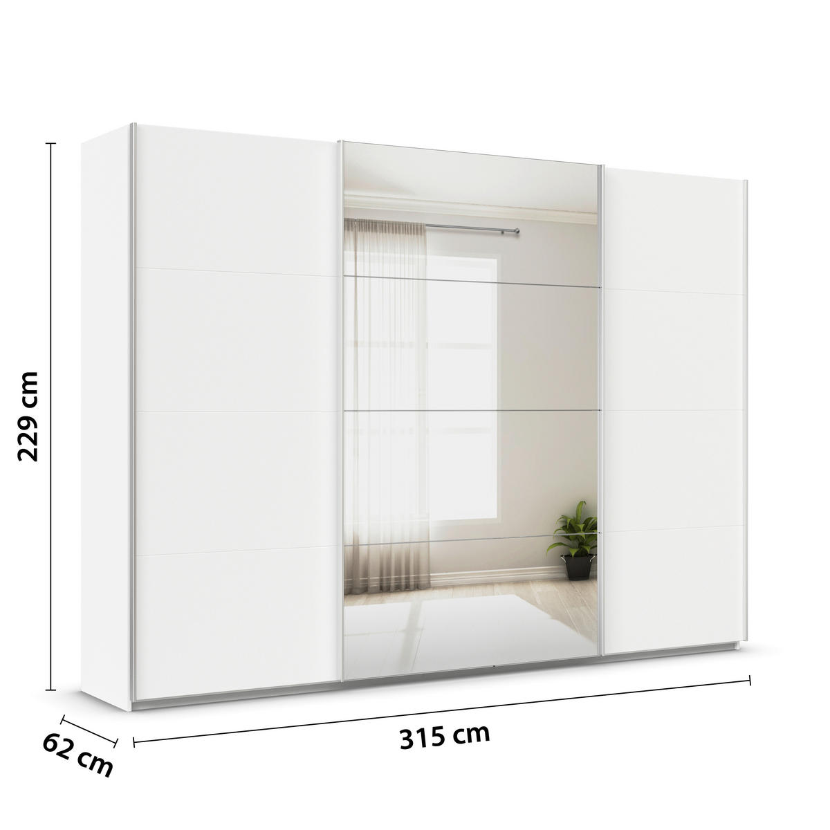 SCHWEBETÜRENSCHRANK  in Weiß  - Alufarben/Weiß, KONVENTIONELL, Glas/Holzwerkstoff (315/229/62cm) - Xora