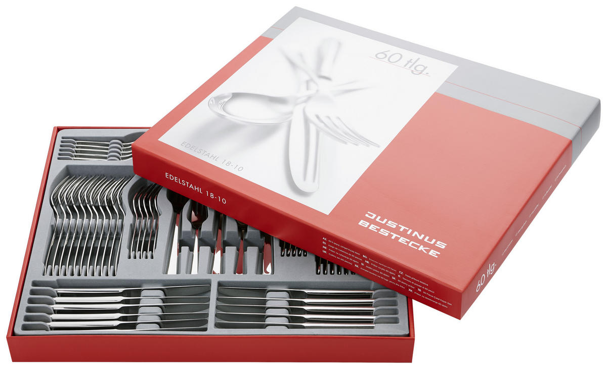BESTECKSET Baguette 60-teilig Edelstahl  - Silberfarben, KONVENTIONELL, Metall - Justinus