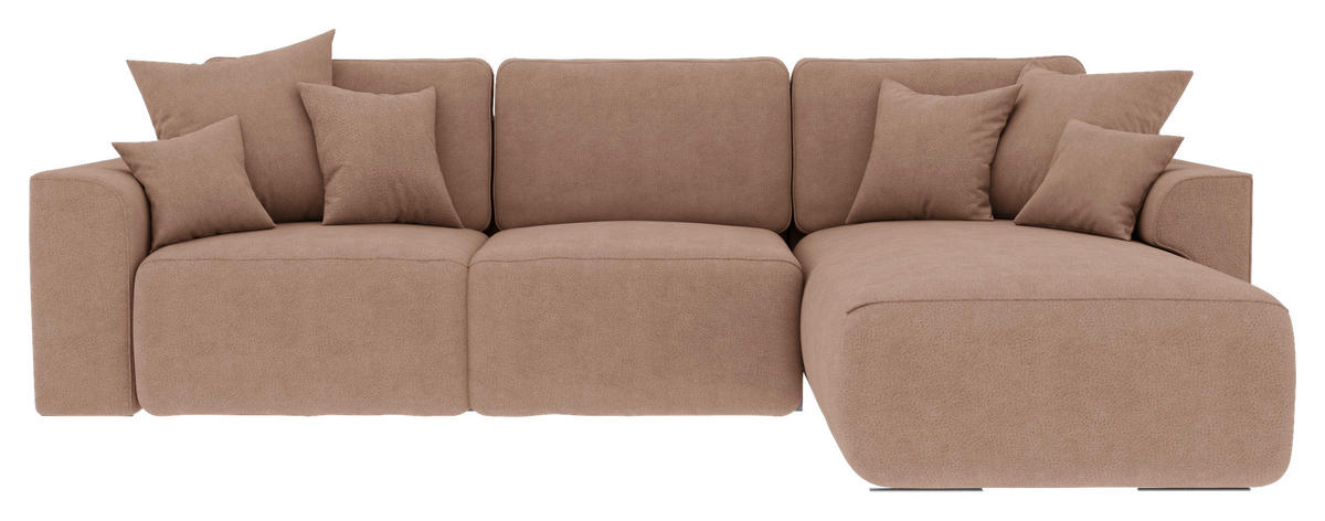 ECKSOFA Cappuccino Lederlook Zierkissen, Rückenkissen, Bettkasten, Schlaffunktion, Rücken echt, Liegefläche im Originalstoff  - Chromfarben/Cappuccino, KONVENTIONELL, Kunststoff/Textil (293/195cm) - Carryhome