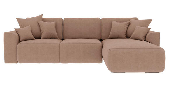 ECKSOFA Cappuccino Lederlook  inkl. Rückenkissen, Bettkasten, Schlaffunktion, Rücken echt, Liegefläche im Originalstoff, Zierkissen  - Chromfarben/Cappuccino, KONVENTIONELL, Kunststoff/Textil (293/195cm) - Carryhome