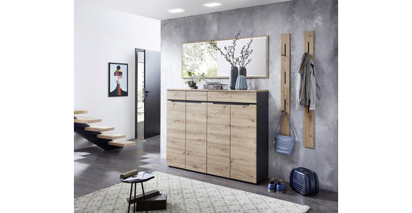 SCHUHSCHRANK 160/124/38 cm  - Schwarz/Graphitfarben, Design, Holzwerkstoff/Kunststoff (160/124/38cm) - Voleo