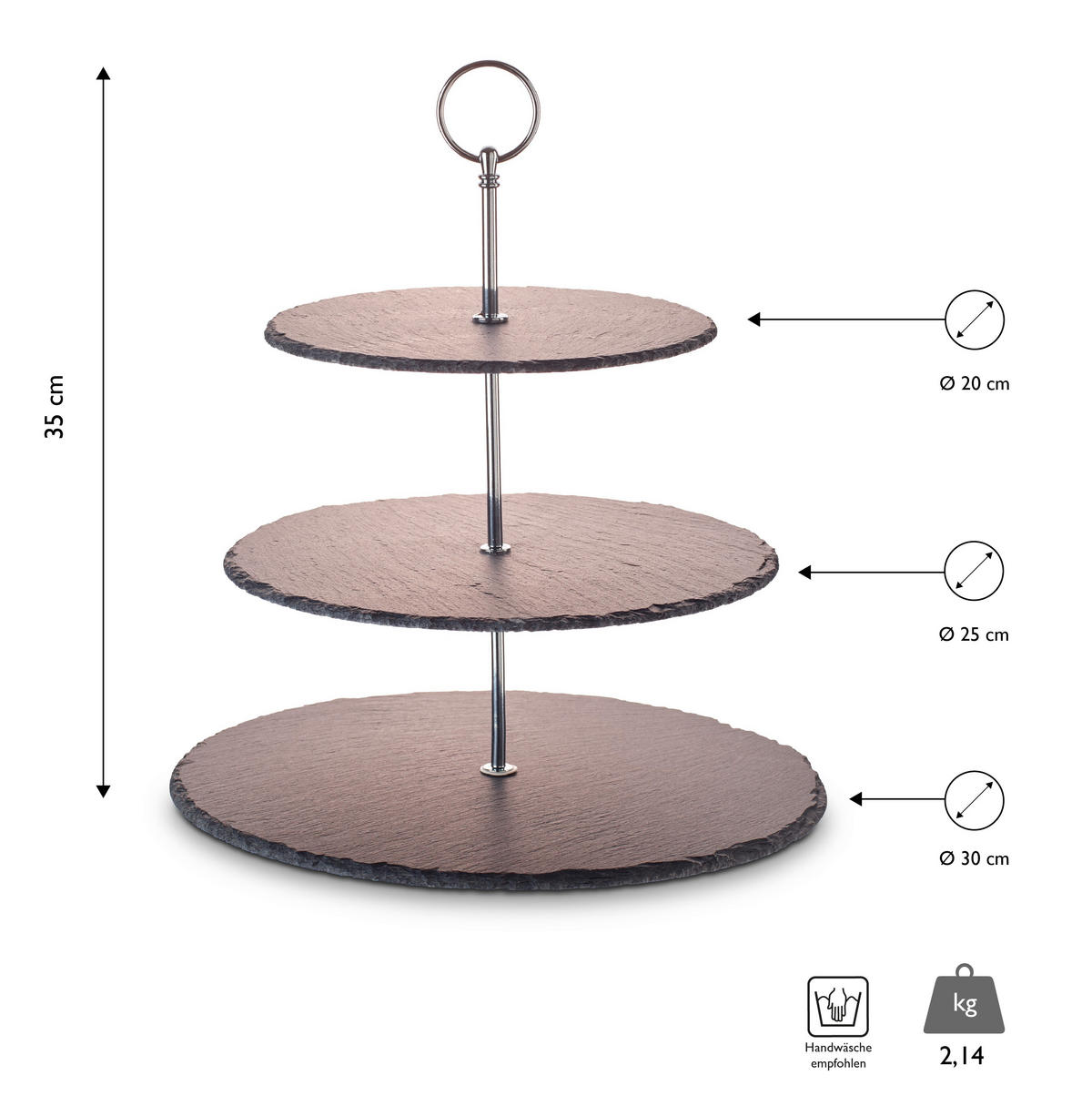 CUPCAKE-STÄNDER 3-stöckig - Silberfarben, Basics, Stein/Metall (30/25/20/35cm) - Echtwerk