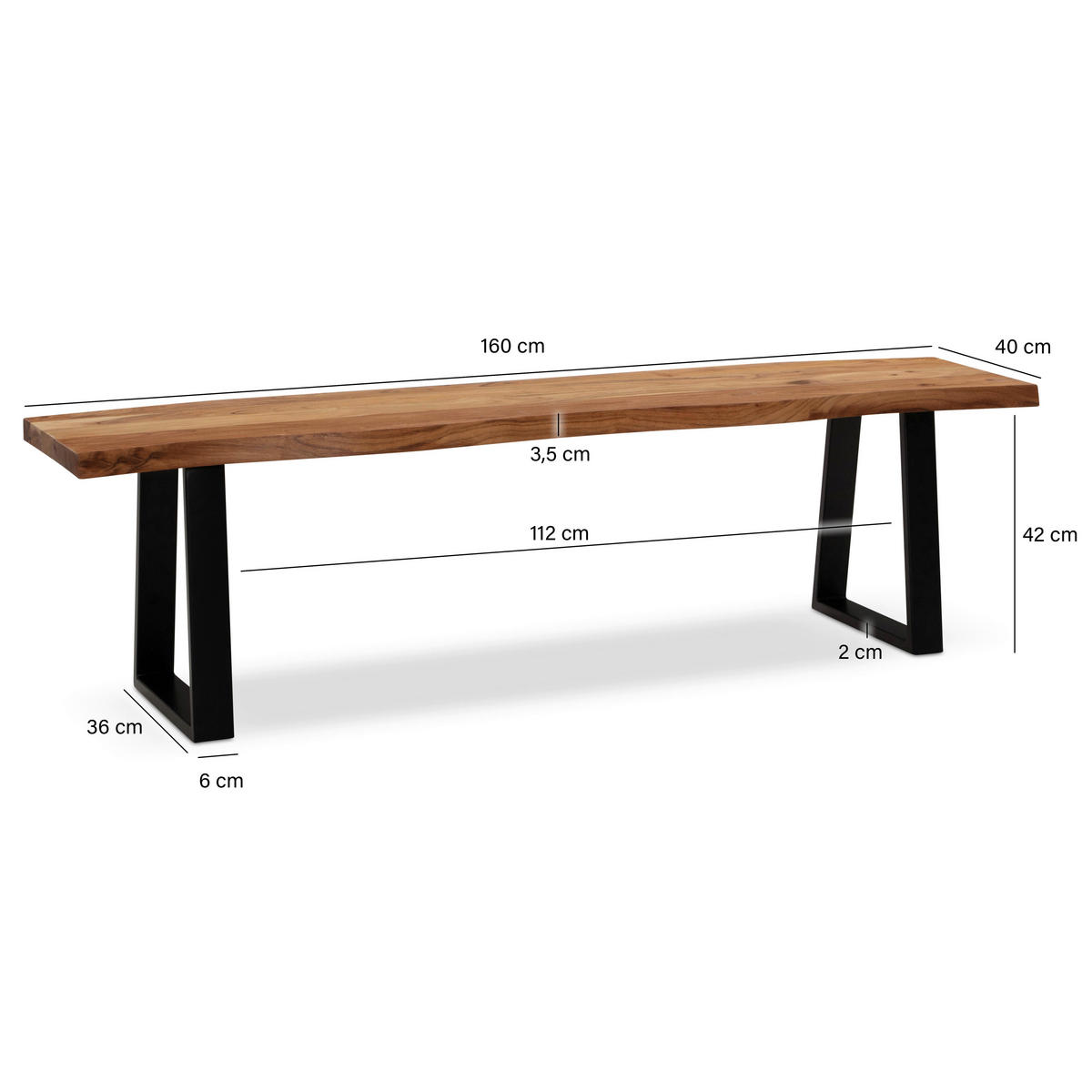 KLOP, les barve akacije  - črna/barve akacije, Moderno, kovina/les (160/45,5/40cm) - MID.YOU