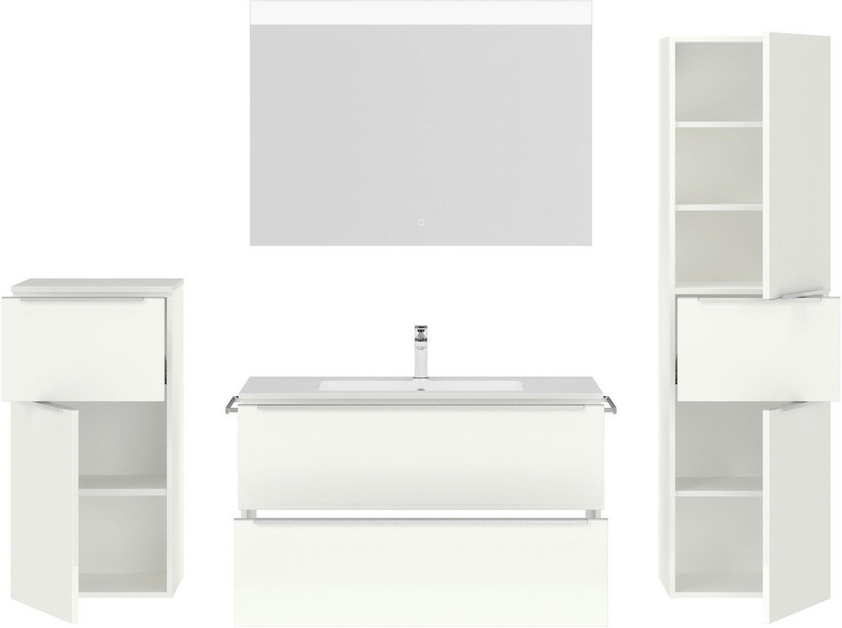 BADEZIMMER 5-teilig  in 191 cm  - Edelstahlfarben/Weiß Hochglanz, MODERN, Glas/Holzwerkstoff (191cm) - Nobilia