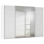 SCHWEBETÜRENSCHRANK 322/223/68 cm 4-türig Weiß, Weiß Hochglanz  - Weiß Hochglanz/Alufarben, Basics, Glas/Holzwerkstoff (322/223/68cm) - Novel