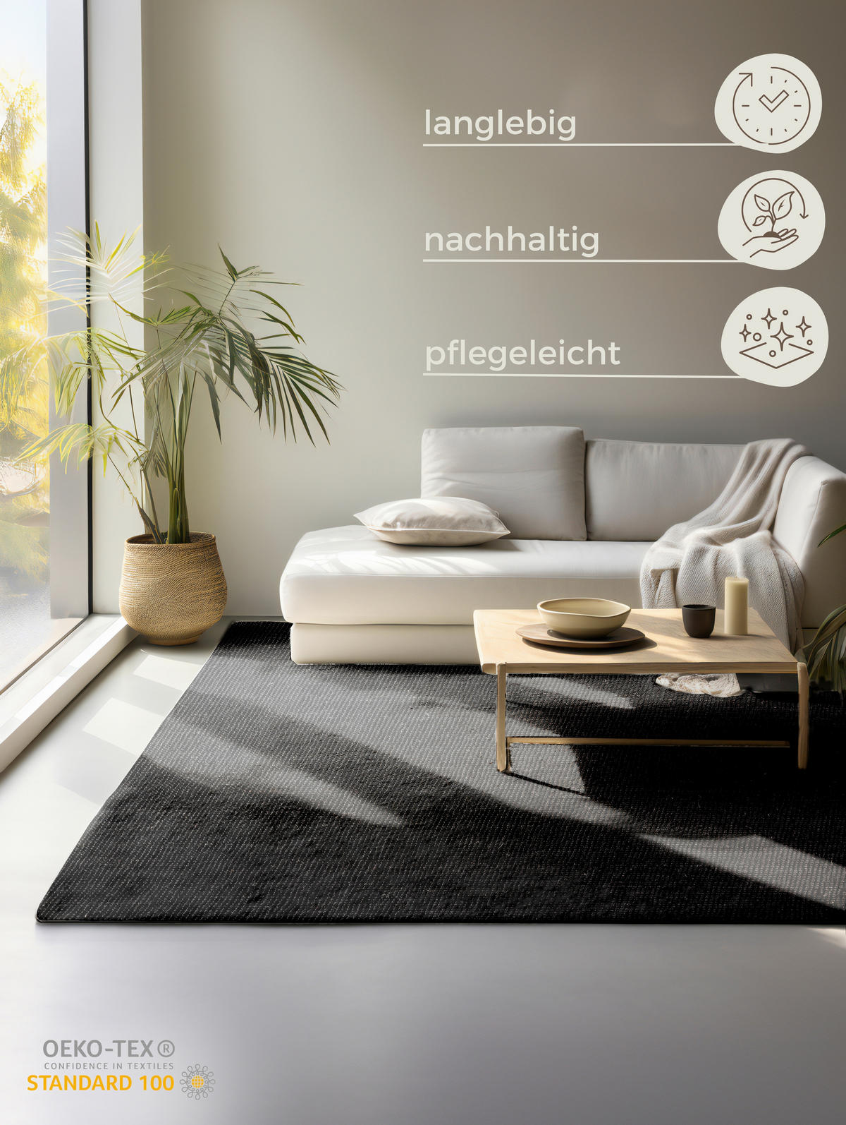 JUTETEPPICH 80/150 cm Bouclé Schwarz  - Schwarz, Basics, Textil (80/150cm) - Linea Natura