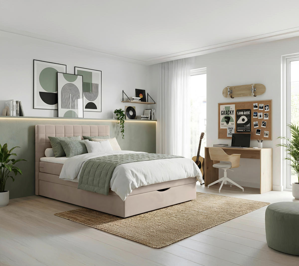KONTINENTALSÄNG 140/200 cm  i beige  - beige/svart, Design, textil/plast (140/200cm) - Welnova
