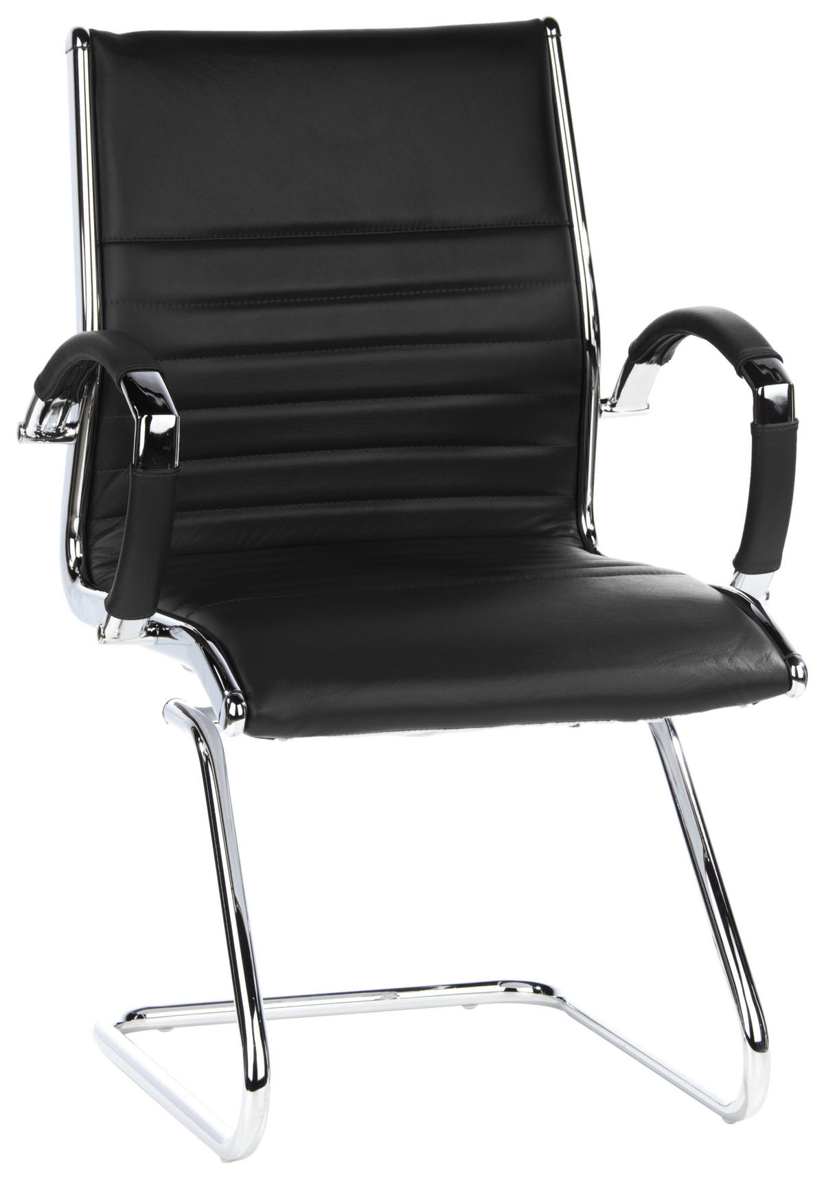 BESUCHERSTUHL  in Lederlook Schwarz, Chromfarben  - Chromfarben/Schwarz, MODERN, Leder/Textil (62/94/46cm) - MID.YOU