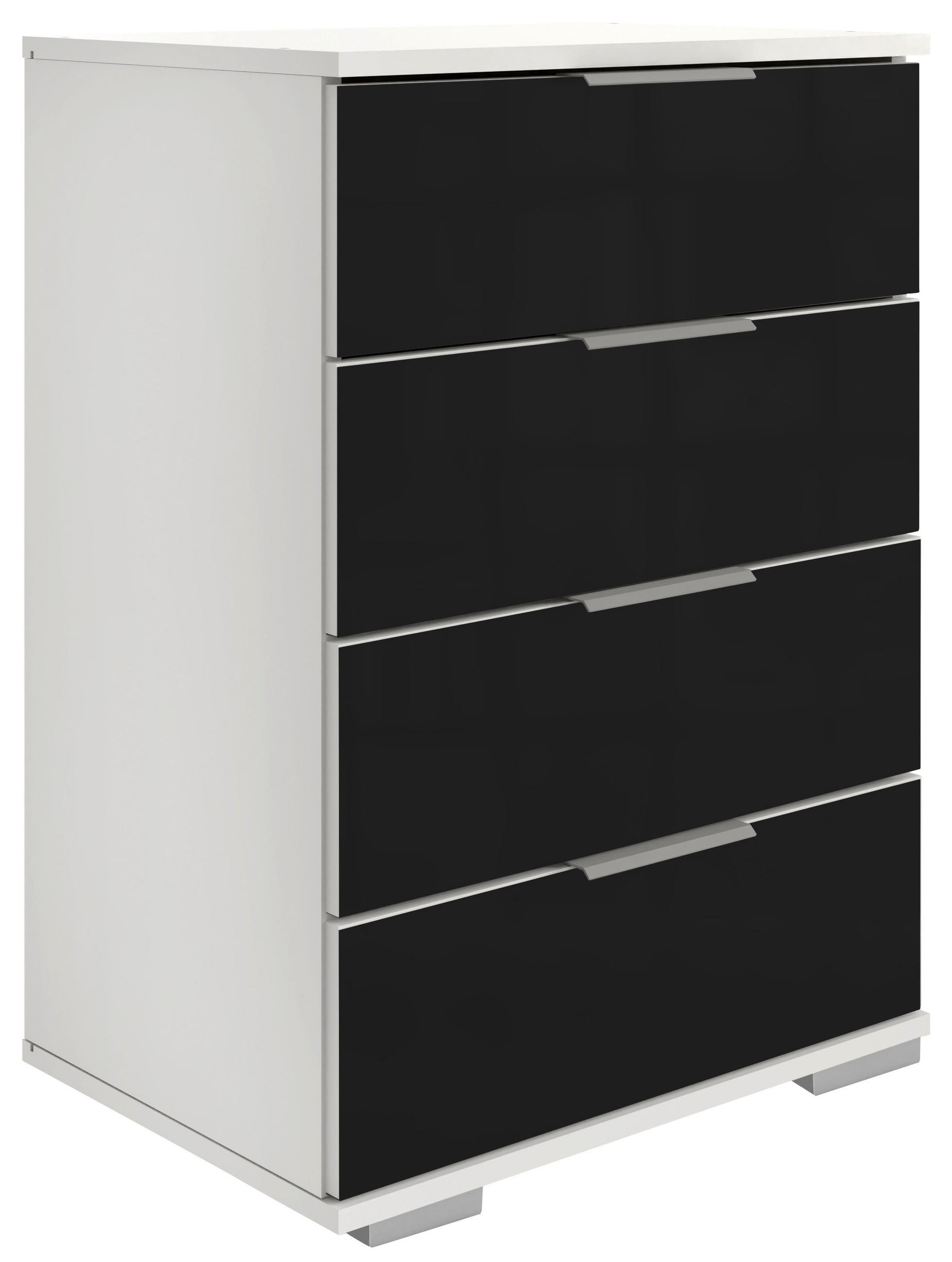 NACHTSCHRANK 52/74/38 cm  - Alufarben/Schwarz, Design, Glas/Holzwerkstoff (52/74/38cm) - Livetastic