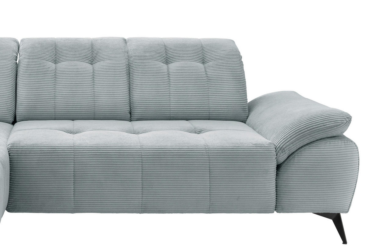 ECKSOFA FIORE in Cord Hellblau Kopfteilverstellung, Sitzvorzug  180/280 cm  - Schwarz/Hellblau, MODERN, Textil/Metall (180/280cm) - Livetastic