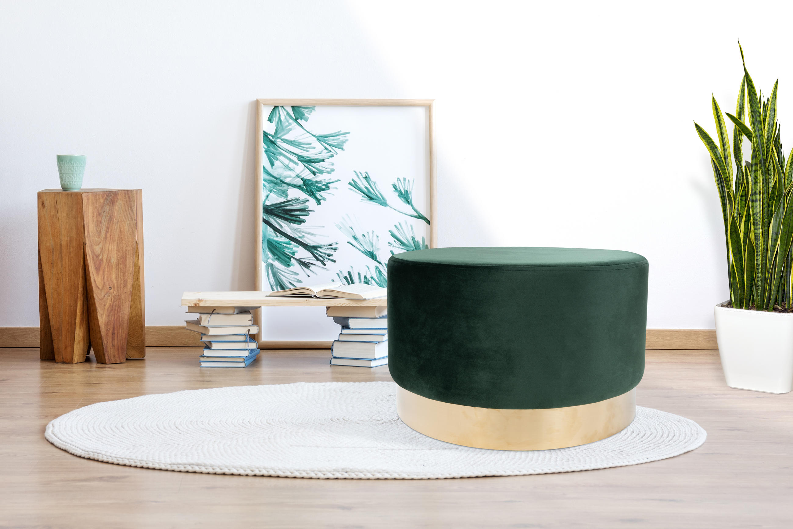 HOCKER Samt Kiefer Dunkelgrün  - Dunkelgrün/Goldfarben, Basics, Holz/Textil (55/43cm) - Kayoom