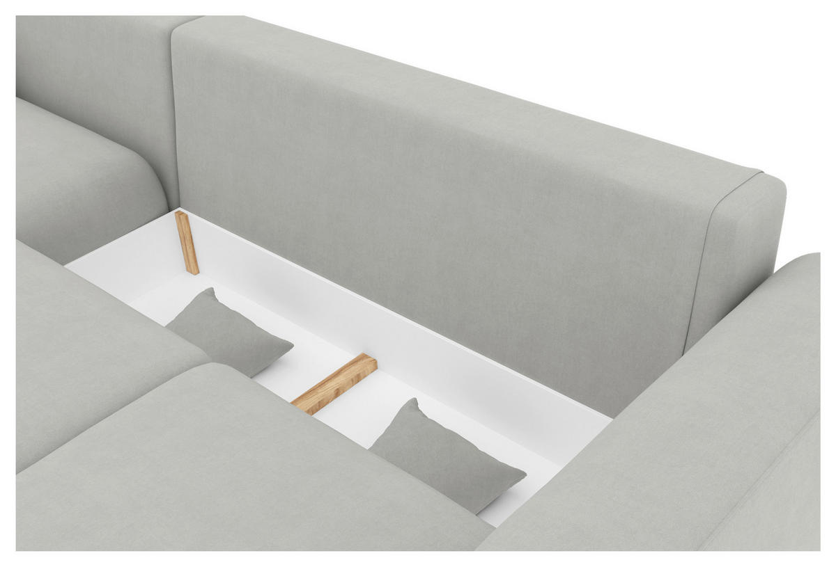 ECKSOFA in Velours Hellgrau  195/293 cm  - Chromfarben/Hellgrau, KONVENTIONELL, Kunststoff/Textil (195/293cm) - Carryhome