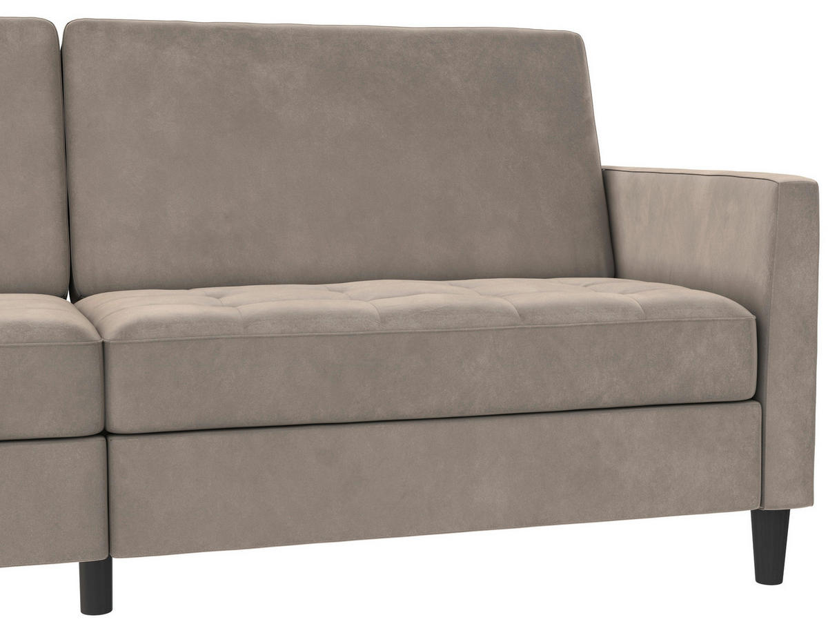 SCHLAFSOFA Velours Taupe  - Taupe/Schwarz, Basics, Kunststoff/Textil (207/86/86cm) - Livetastic