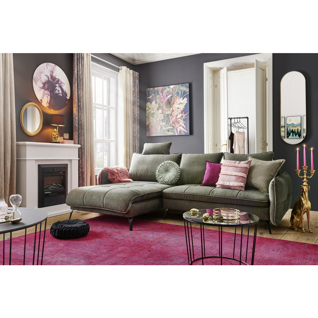 Thumbnail - Hom`in Ecksofa, Olivgrün, Textil, 4-Sitzer, Füllung: Schaumstoff, L-Form, Ottomane links, 273x180 cm, Stoffauswahl, Lieg...